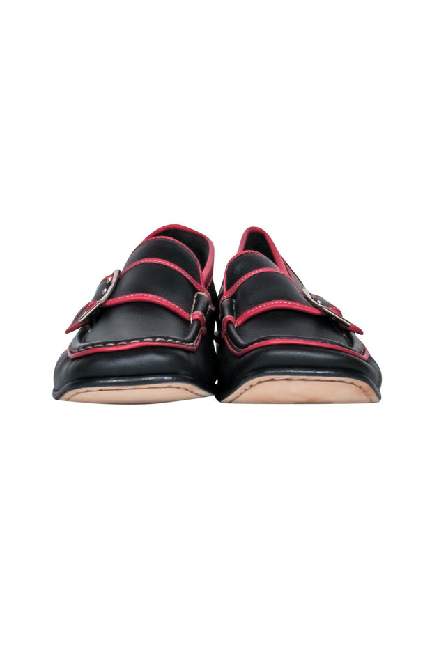 Current Boutique-Coach - Black & Red Piped Leather Buckle Loafers Sz 9