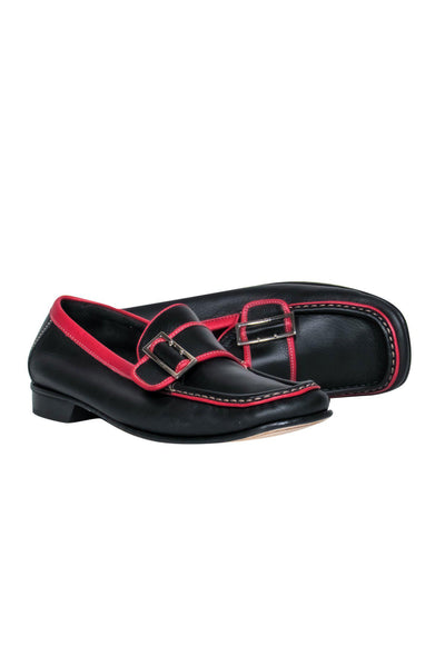 Current Boutique-Coach - Black & Red Piped Leather Buckle Loafers Sz 9