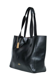 Current Boutique-Coach - Black Smooth Leather Snap Tote