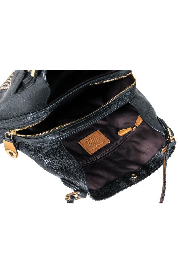 Current Boutique-Coach - Black & Tan Woven Shoulder Bag w/ Pebbled Leather Trim
