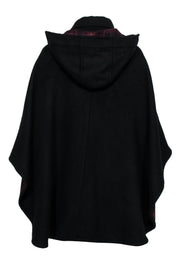 Current Boutique-Coach - Black Wool Blend Hooded Poncho w/ Leather Trim Sz XS/S