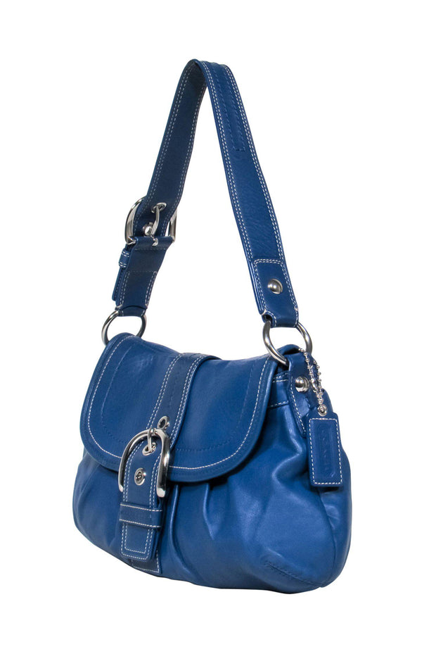 Coach blue leather poppy shoulder bag | Blue leather, Shoulder bag, Leather