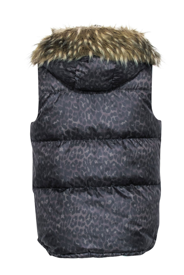 Current Boutique-Coach - Brown & Black Cheetah Print Puffer Vest w/ Faux Fur Hood Sz S