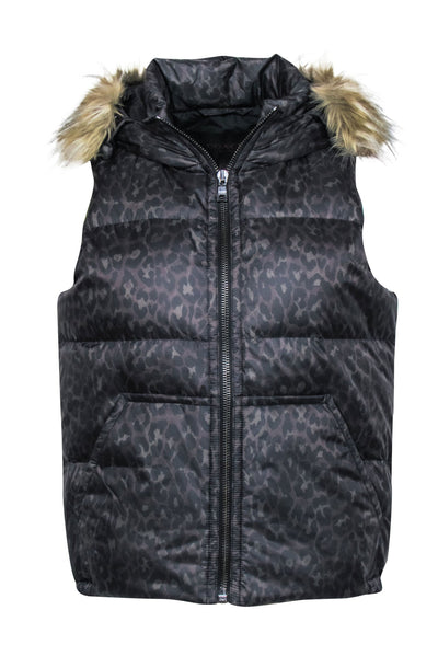 Current Boutique-Coach - Brown & Black Cheetah Print Puffer Vest w/ Faux Fur Hood Sz S