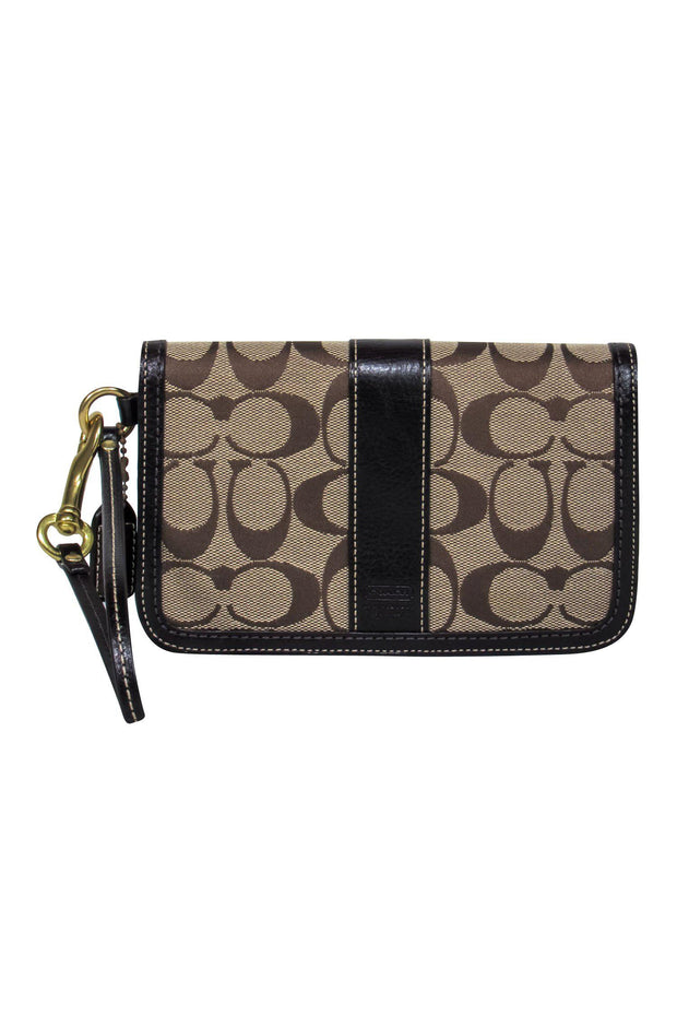 Current Boutique-Coach - Brown Monogram Wristlet Wallet w/ Leather Trim