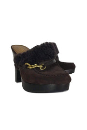 Current Boutique-Coach - Brown Suede Shearling Mules Sz 8