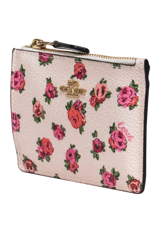Current Boutique-Coach - Cream Floral Leather Mini Wallet
