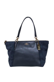 Current Boutique-Coach - Dark Navy Leather & Suede Zippered Tote Bag
