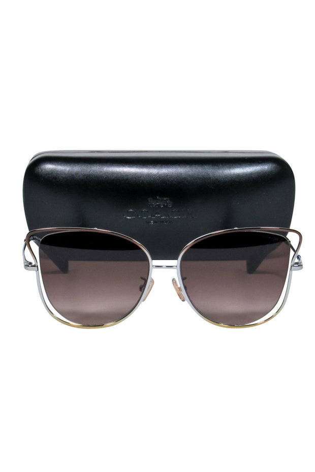 Current Boutique-Coach - Gold & Brown Cat Eye Sunglasses w/ Cutouts