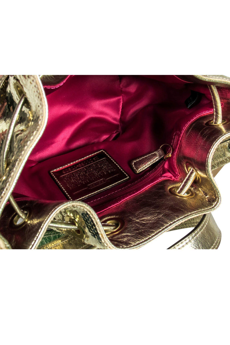 Current Boutique-Coach - Gold Sequin Convertible Bucket Bag