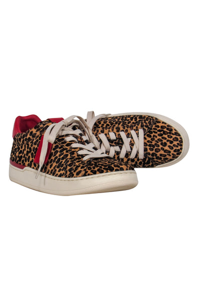 Current Boutique-Coach - Leopard Print Calf Hair Sneakers w/ Red Leather Trim Sz 7.5