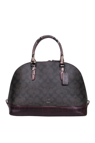 Current Boutique-Coach - Maroon & Brown Bowler Bag w/ Snake Print Handles