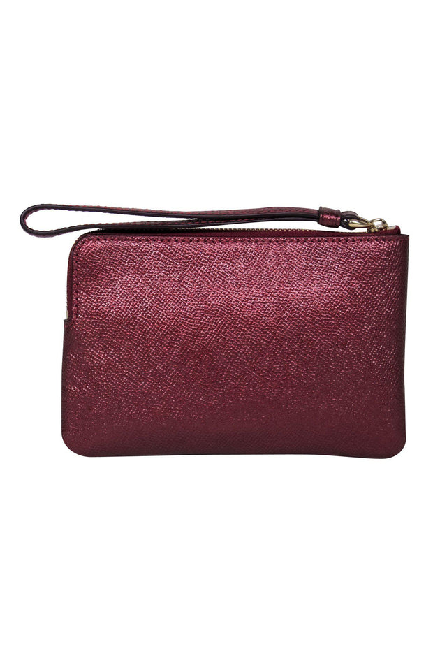 Current Boutique-Coach - Maroon Metallic Pebbled Leather Zippered Wristlet