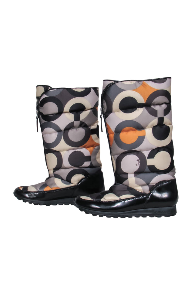 Current Boutique-Coach - Multi Colored Logo Puffer Zip Up Boots Sz 8