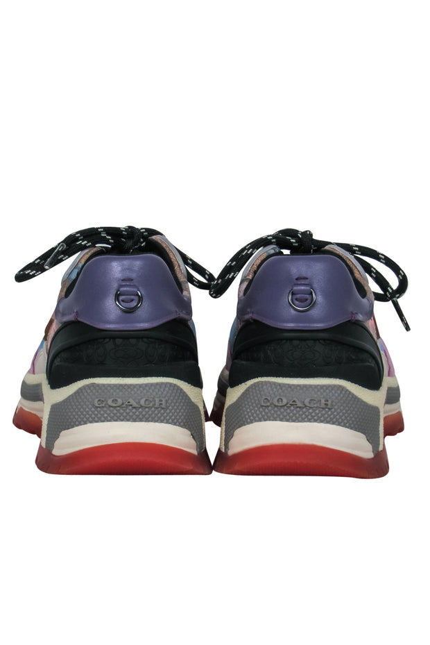 Current Boutique-Coach - Multicolor Leather & Suede Floral & Colorblocked Chunky Sneakers Sz 7.5