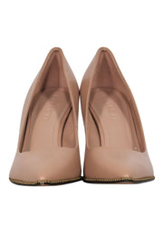 Current Boutique-Coach - Nude Leather Pointed Toe Pumps w/ Gold Beaded Trim Sz 8.5