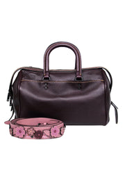 Current Boutique-Coach - Oxblood & Mauve Leather Carryall w/ Floral Strap