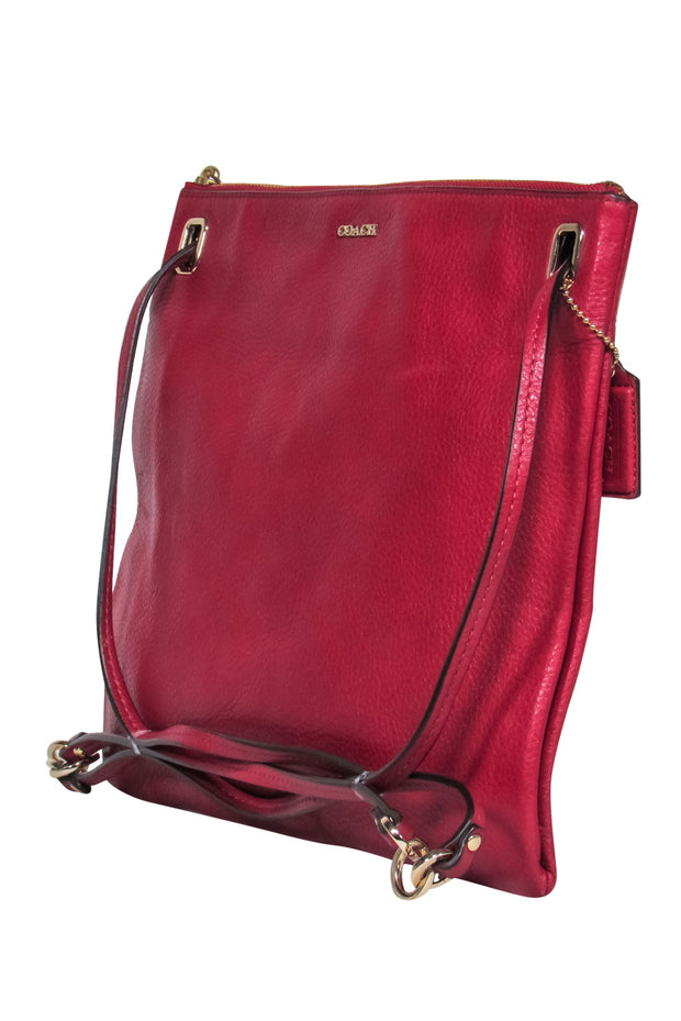Current Boutique-Coach - Red Soft-Sided Pebbled Leather Crossbody w/ Gold Accents