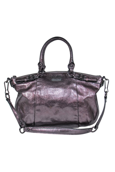 Current Boutique-Coach - Silver Crinkled Leather Convertible Satchel