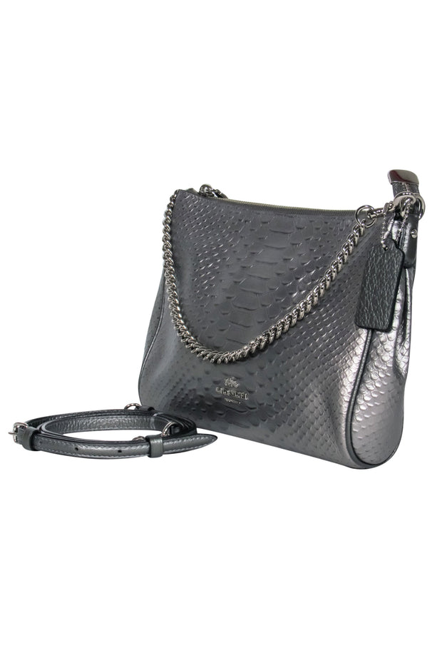Current Boutique-Coach - Silver Reptile Embossed Leather Crossbody Purse
