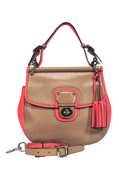 Current Boutique-Coach - Tan & Coral Leather Color Blocked Saddle Crossbody