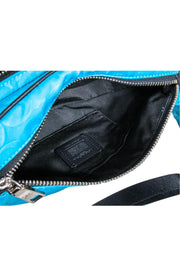 Current Boutique-Coach - Teal, White & Pink Pebbled Leather & Nylon Colorblocked Logo Fanny Pack