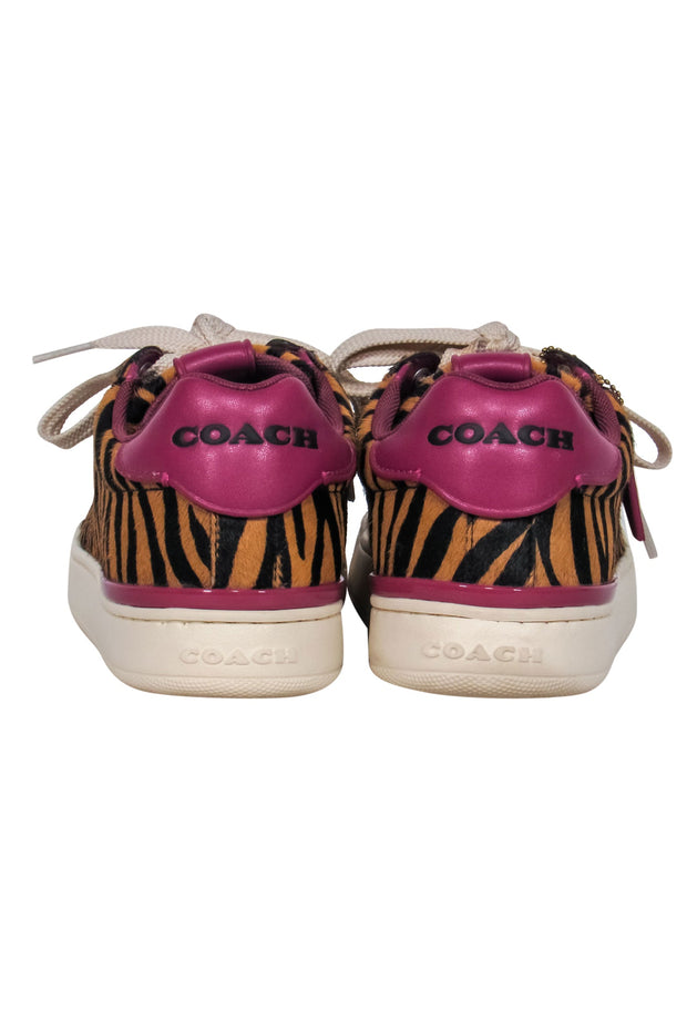 Current Boutique-Coach - Tiger Print Calf Hair Sneakers w/ Purple Leather Trim Sz 7.5
