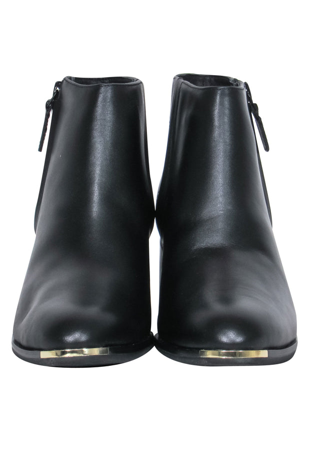 Current Boutique-Cole Haan - Black Leather Block Heel Booties w/ Silver-Toned Hardware Sz 6.5