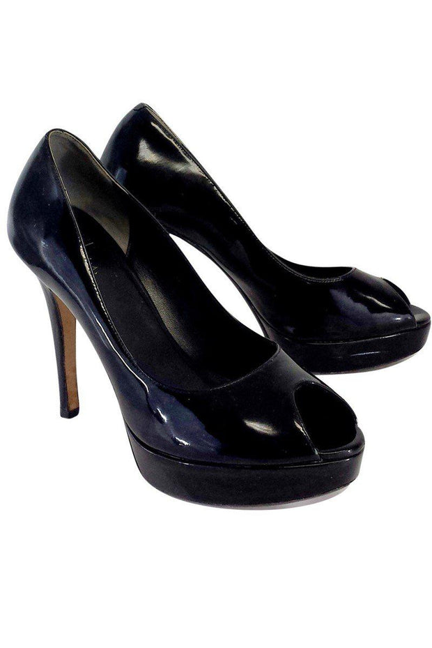 Current Boutique-Cole Haan - Black Patent Leather Peep Toe Pumps Sz 9.5