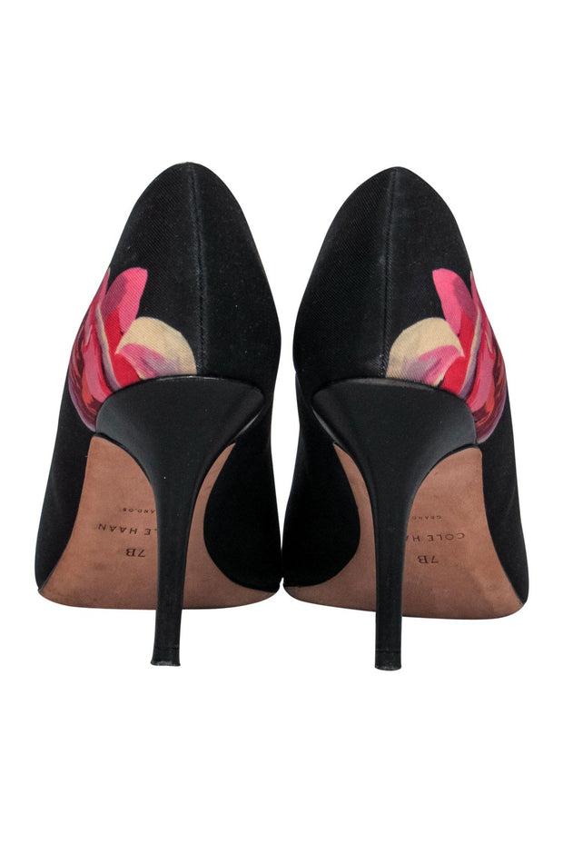 Current Boutique-Cole Haan - Black & Pink Rose Print Pointed Toe Pumps Sz 7