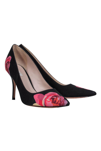 Current Boutique-Cole Haan - Black & Pink Rose Print Pointed Toe Pumps Sz 7