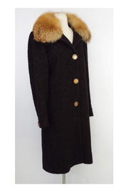 Current Boutique-Cole Haan Collection - Brown Wool Coat w/Fox Fur Collar Sz 10