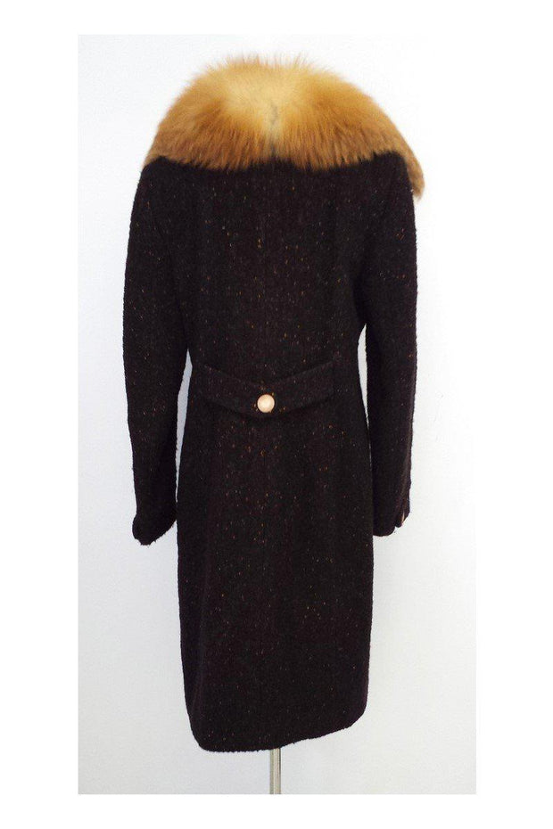 Current Boutique-Cole Haan Collection - Brown Wool Coat w/Fox Fur Collar Sz 10