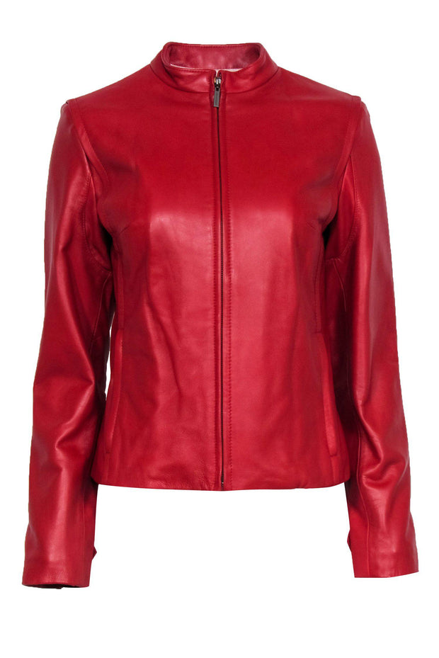 Current Boutique-Cole Haan - Red Leather Zip-Up Jacket Sz S