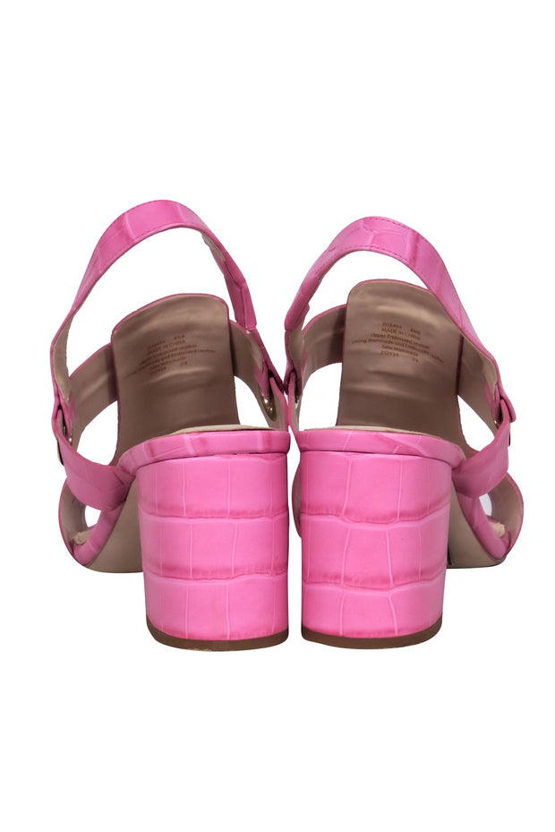 Current Boutique-Cole Hann - Light Pink Embossed Leather Croc Block Heel Sandals w/ Ankle Strap Sz 8.5