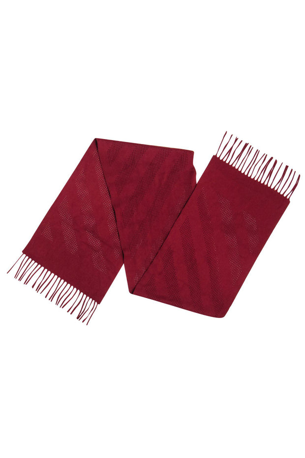 Current Boutique-Colombo - Red Cashmere Scarf w/ Perforated Trim & Fringe