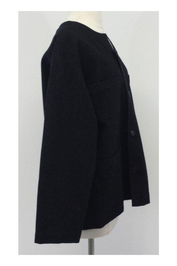 Current Boutique-Comme de Garcons - Charcoal Wool Jacket w/ Asymmetrical Neckline Sz L
