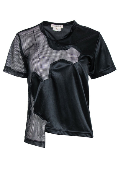 Current Boutique-Commes des Garçons - Black Satin & Mesh Short Sleeve Geometric T-Shirt Sz M
