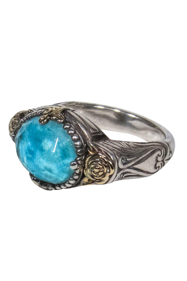 Current Boutique-Constantino - Sterling Silver Blue Stone & Rose Ring Sz 7