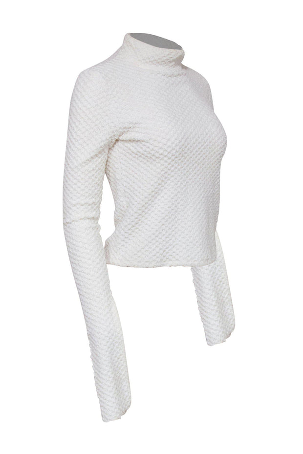 Current Boutique-Coperni - White Textured Knit Mock Neck Sweater w/ Extra Long Sleeves Sz 4