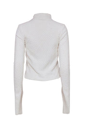 Current Boutique-Coperni - White Textured Knit Mock Neck Sweater w/ Extra Long Sleeves Sz 4