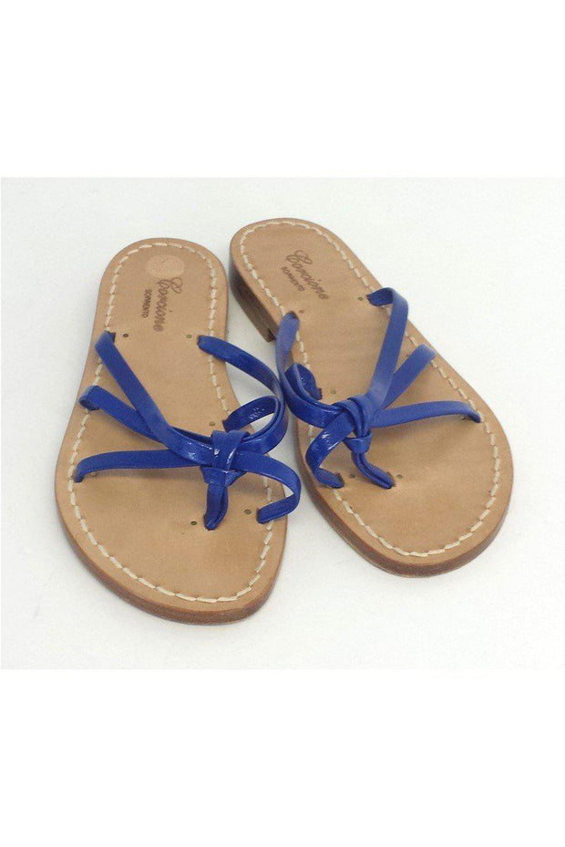 Current Boutique-Corcione - Blue Patent Leather Strappy Flat Sandals Sz 6