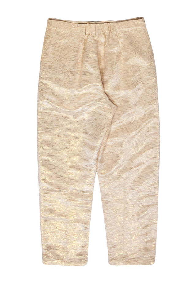 Current Boutique-Corey Lynn Calter - Beige Straight Leg Trousers w/ Gold Metallic Threading Sz S