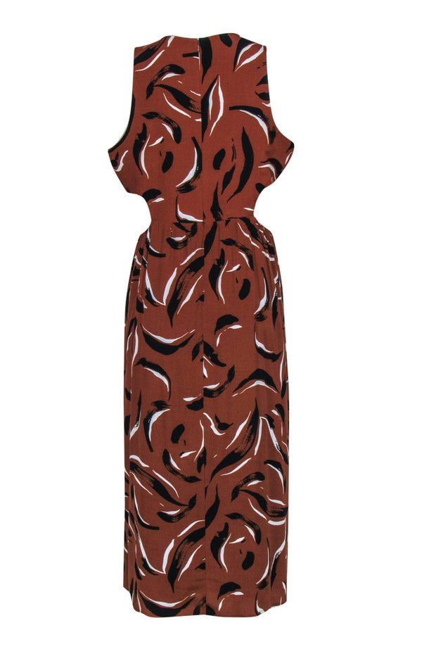 Current Boutique-Corey Lynn Calter - Brown Brush Stroke Print Sleeveless Maxi Dress w/ Side Cutouts Sz L
