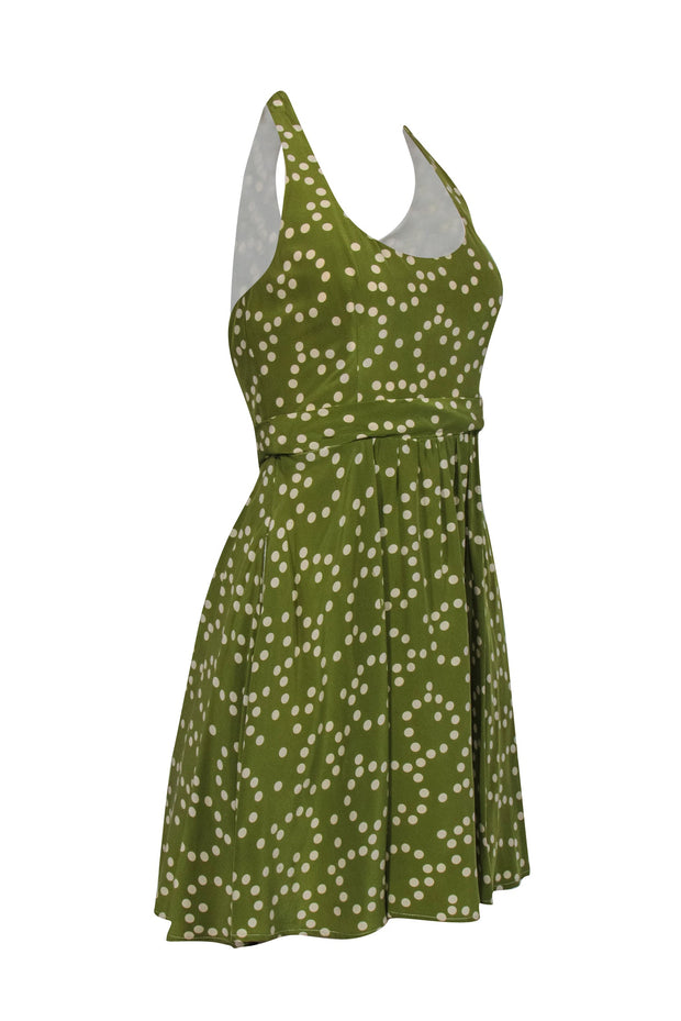 Current Boutique-Corey Lynn Calter - Pea Green & Cream Polka Dot Halter Mini Dress Sz 6