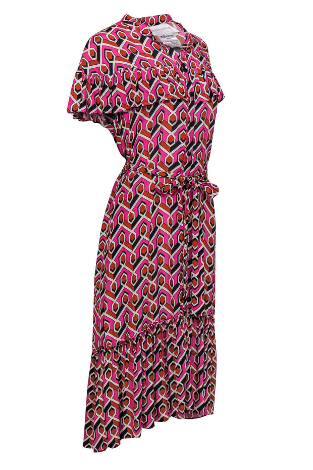 Current Boutique-Corey Lynn Calter - Pink & Orange Printed Ruffle Dress Sz XSP