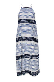 Current Boutique-Corey Lynn Calter - White & Blue Dress w/ Diamond Pattern & Fringe Sz XS