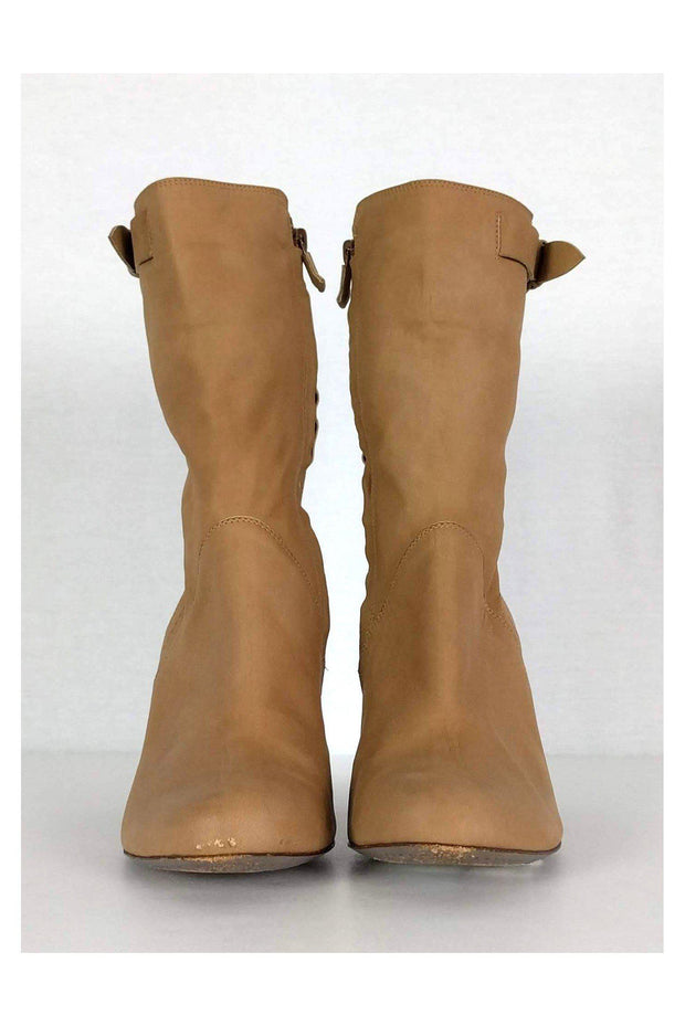 Current Boutique-Costume National - Tan Leather Stacked Booties Sz 9