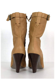 Current Boutique-Costume National - Tan Leather Stacked Booties Sz 9