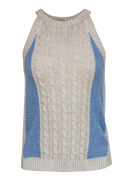 Current Boutique-Cotton by Autumn Cashmere - Cream & Light Blue Cable Knit Tank Sz XS